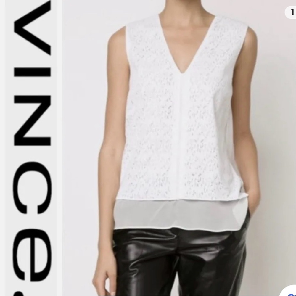 Vince White Lace Silk Underlay Tank Top Sz X/P